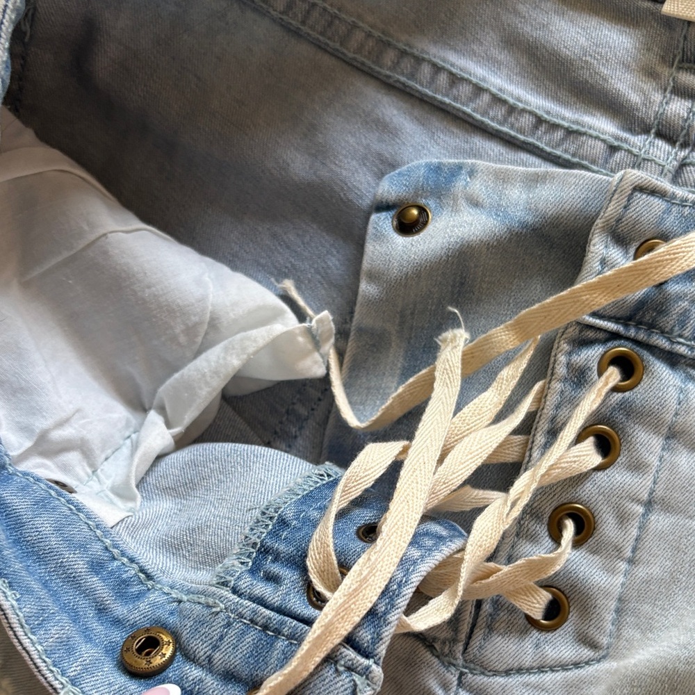 Billabong Lace-Up Light Blue Jean Shorts - Picture 3 of 4
